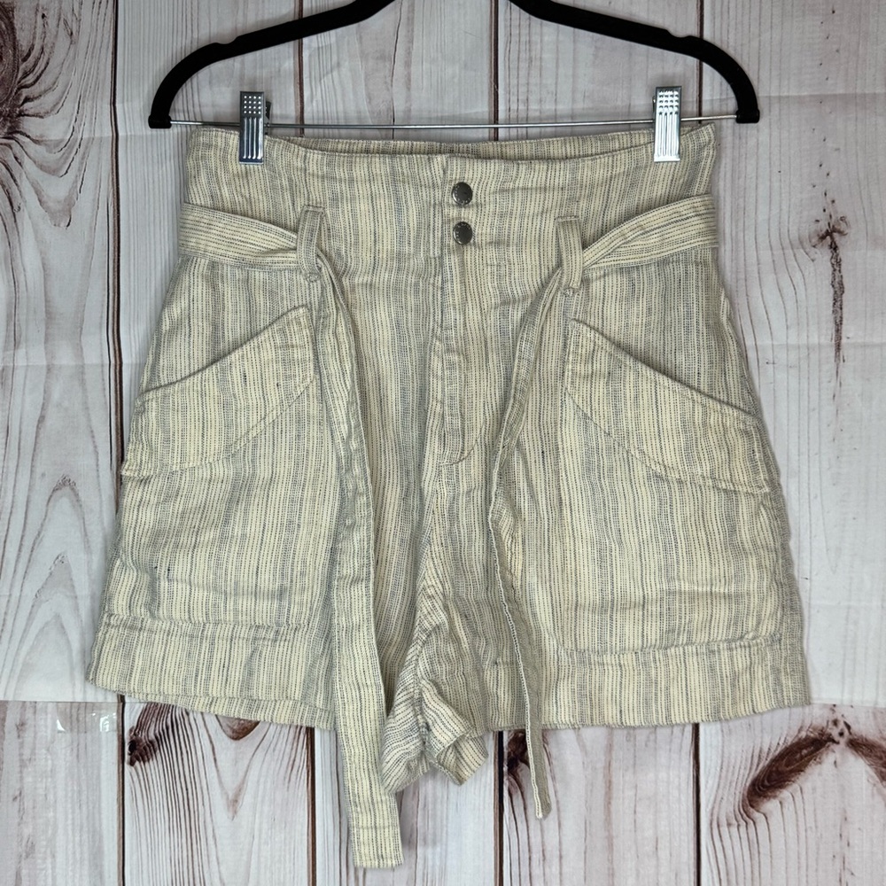 Rag & Bone Paperbag High Waist Striped Linen Shorts,